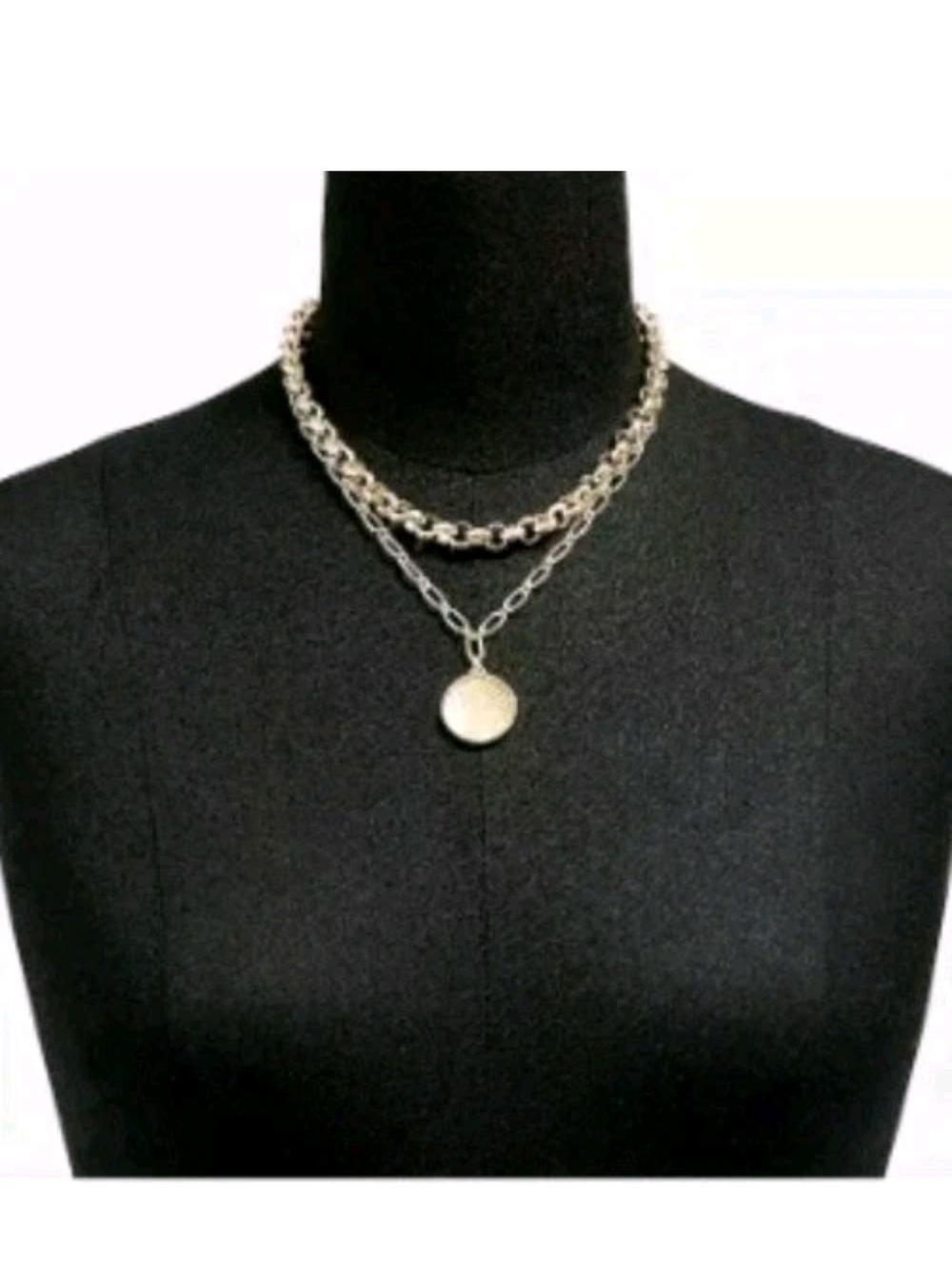 NWT J. Crew Silver-Tone Double Layer Chain Necklace with Round Pendant